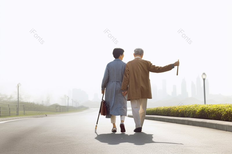 一对中年夫妻手挽手在公园散步,高清,摄影图,摄影图片,图片大全,摄影图免费下载
